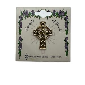 Sanford White Vintage Celtic Cross Pin - Symbols of Faith Gold Tone USA Made